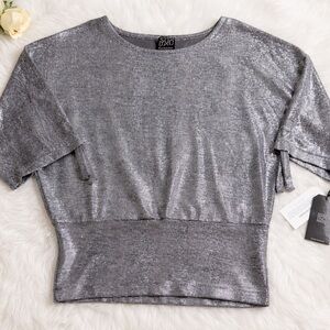 CLARA SUNWOO Metallic Silver Short Sleeve Top